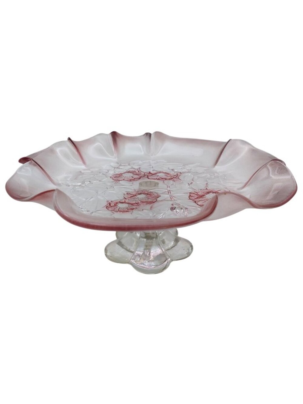 Mikasa Rosella Crystal Cake Stand Pedestal Floral Walther West Germany Vintage